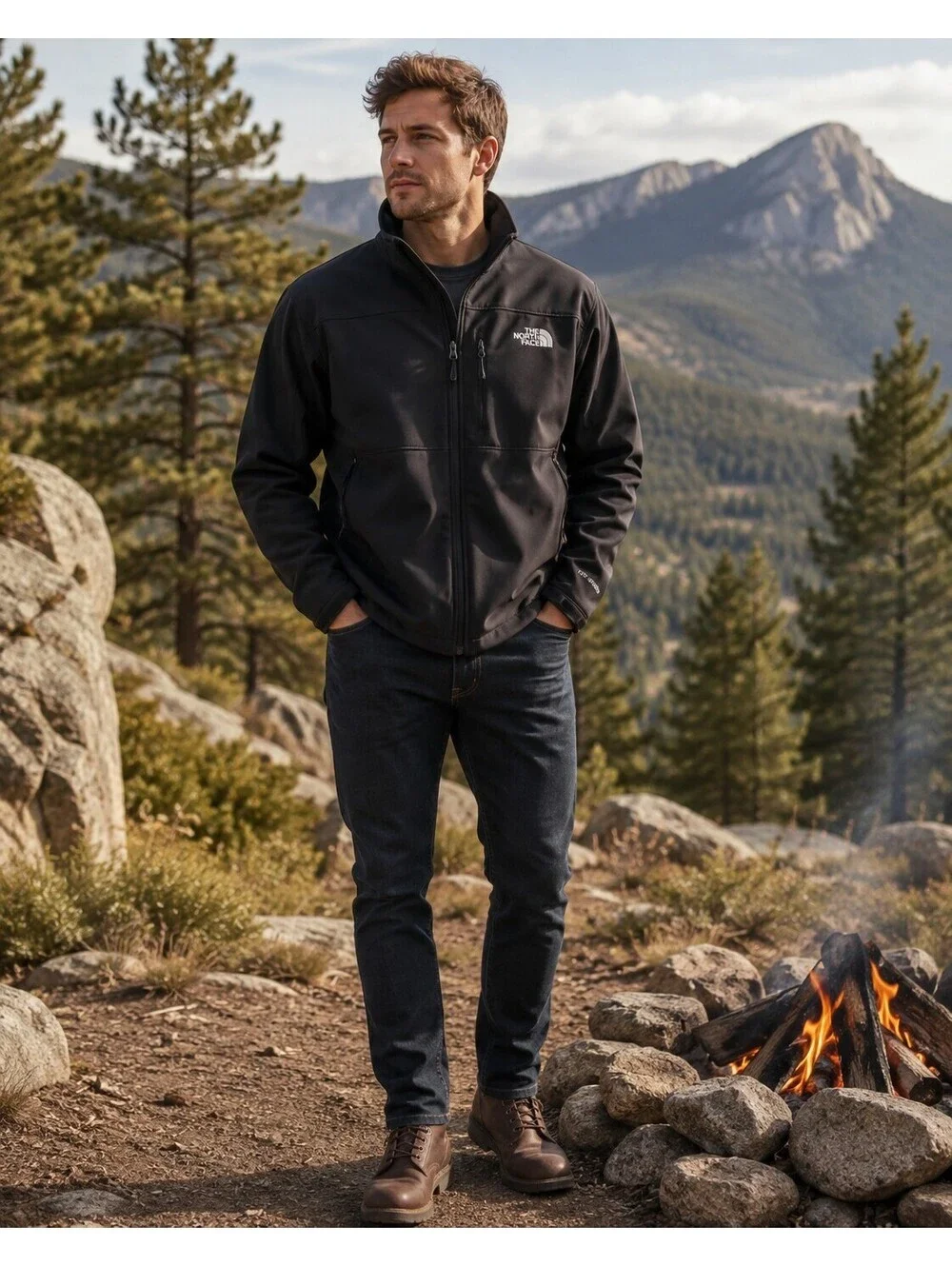 The North Face Men's XXL Apex Bionic Softshell Jacket Black Fleece Full Zip